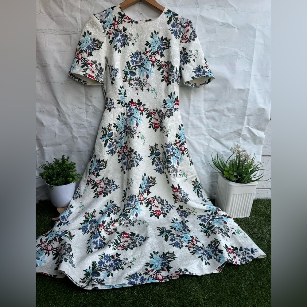 Adam Lippes Eloise Floral Matelassé Fit & Flare Midi Dress White Short Sleeves 2 - Picture 10 of 16